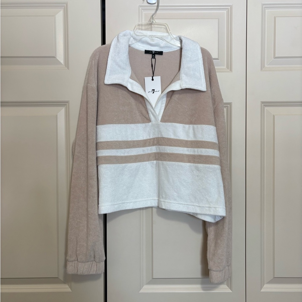 NWT 7 For All Mankind Tan and White Crop Top sz XL
